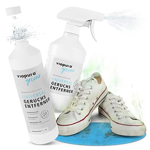 viopura Spezial Geruchsneutralisierer – hochwirksam & mikrobiologisch (1L Konzentrat + Sprühflasche) – für Haushalt & Wohnung – dermatologisch getestet – Enzymreiniger Geruchsentferner – Made in DE