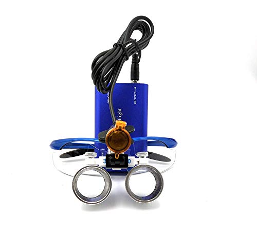 Image of EAST Brand 3.5X 420mm Working Distance Optical Glass Surgical Binocular Loupes and LED Head Light Lamp with Filter Aluminum Box Style (Blue)