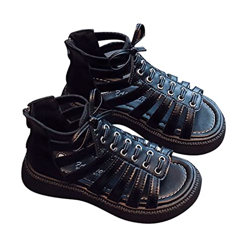 Girls Fashion Wedge Flatform Open Toe Solid Color Soft Sole Zipper Princess Shoes Cute Breathable Strappy Ankle Strap Sandals