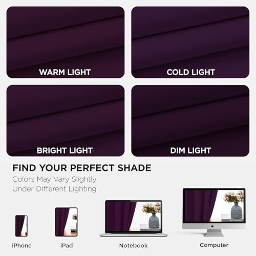 Image of Joydeco Blackout Curtains for Bedroom 46 x 54 Inch, Eyelet Thermal Insulated Energy-saving Drapes for Room Darkening Light Filtering, Short Window Treatments 54 Inch Drop, 2 Panels - Dark Purple