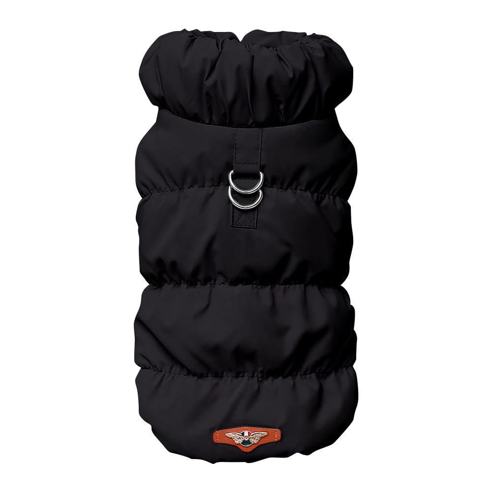 Winter Coat for Dogs - Warm Fleece Vest, Waterproof Windproof Jacket With D Ring, Cozy Lined Clothes for Small Medium Large Puppies (Black, S) — image 1