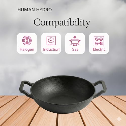 Image of Human Hydro Himalayan Stone Kadai /Kadhai 23cm with Lid & Wooden Spatula | Natural Stone Deep Wok | Toxin-Free | Gas Stove Compatible | for Curries, Frying & Daily Cooking