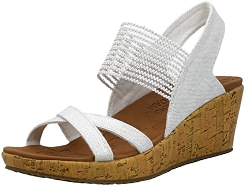 Skechers Women's Beverlee - High Tea Wedge Sandal, White, 9 M US