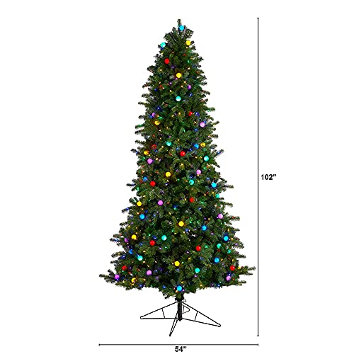 8.5Ft. Montana Mountain Fir Artificial Christmas Tree With 800 Multi Color Led Lights And Instant Connect Technology, 100 Globe Bulbs And 1762 Bendable Branches #TOP1