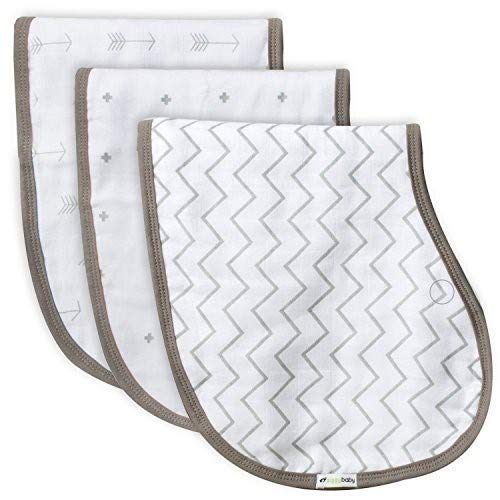 Ziggy Baby Muslin Baby Burp Cloths, 100% Cotton Burp Bib Set 3 Pack Super Soft and Absorbent Chevron Arrows and Crosses Grey and White