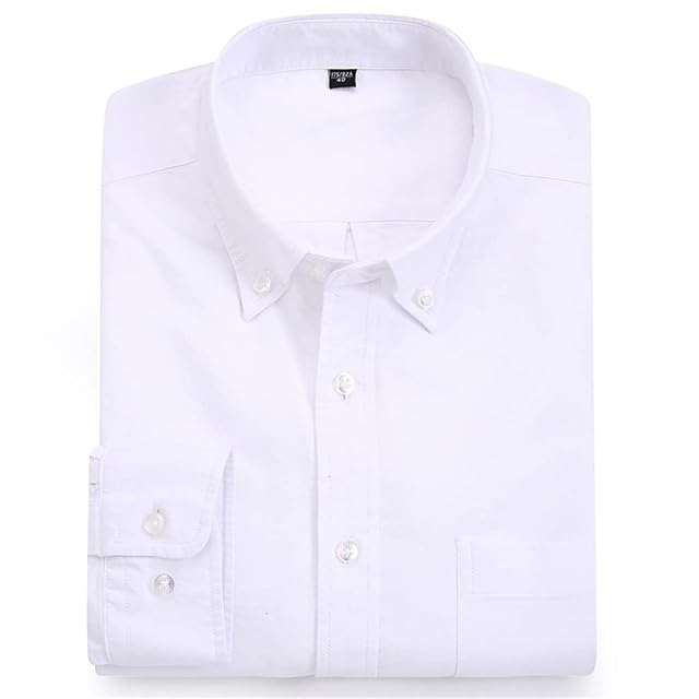 Cotton Mens Shirt Casual Solid Long Sleeve Business Men Dress Shirts Leisure with Front Pocket Regular Fit