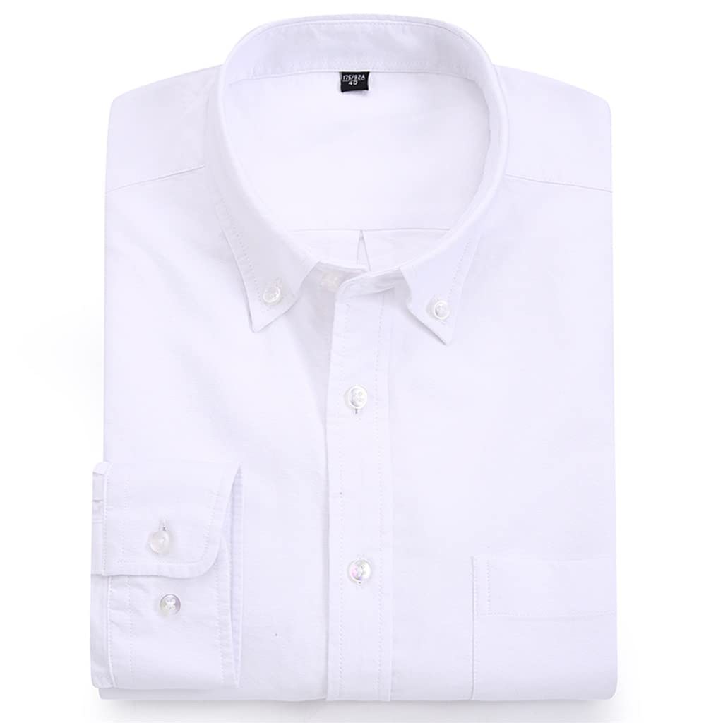 Cotton Mens Shirt Casual Solid Long Sleeve Business Men Dress Shirts Leisure with Front Pocket Regular Fit