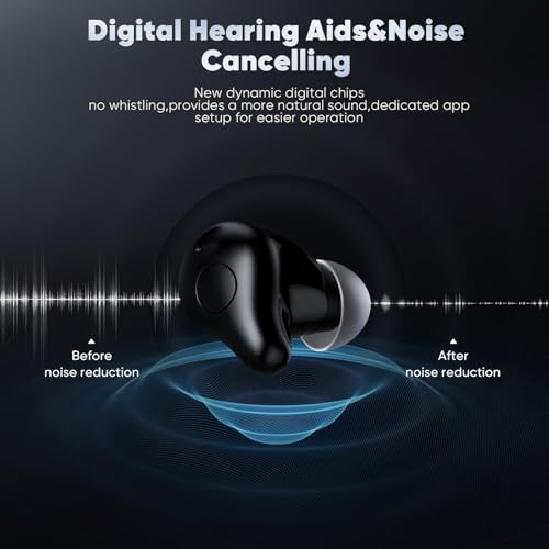 Bluetooth Digital OTC Hearing Aids for Mild to Severe Hearing Loss,Noise Cancelling hearing amplifiers with 4 Level Volume Control Suitable for Seniors,Superior Sound Can be Controlled Via APP(Black)