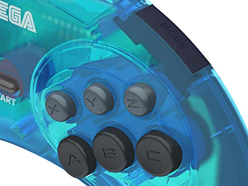 Image of Retro-Bit Official Sega Genesis USB Controller 6-Button Arcade Pad for Sega Genesis Mini, PS3, PC, Mac, Steam, Nintendo Switch - USB Port (Clear Blue)