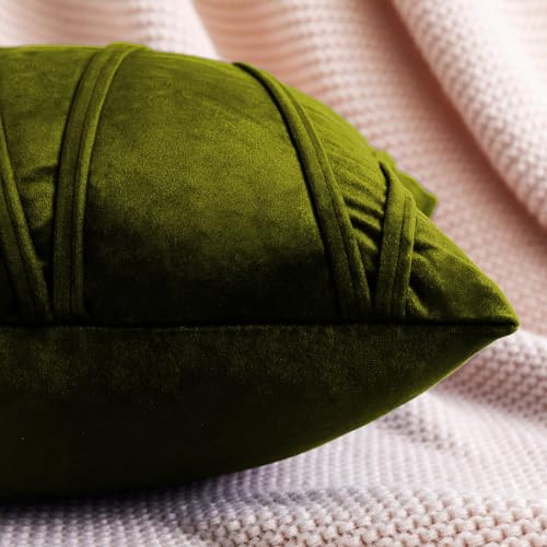 Image of Khooti Velvet Striped Cushion Cover Pack of 1-24 inchX24 inch /61X61 Cm | Mehandi | Soft Pillow Covers Cushion Case for Sofa Bedroom Living Room Chair Car, Cushion Cover with Zig Zag Pattern