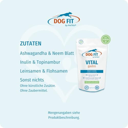 DOG FIT by PreThis® VITAL Gastro | Für eine harmonische Verdauung beim Hund | Mit Topinambur, Ashwagandha & Neem – inspiriert von der Ayurveda | Vegan, ohne Zusätze | 80 g