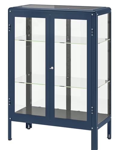 Image of FABRIKOR Glass-door cabinet, black-blue, 81x113 cm (31 7 /8x44 1 /2 inch)