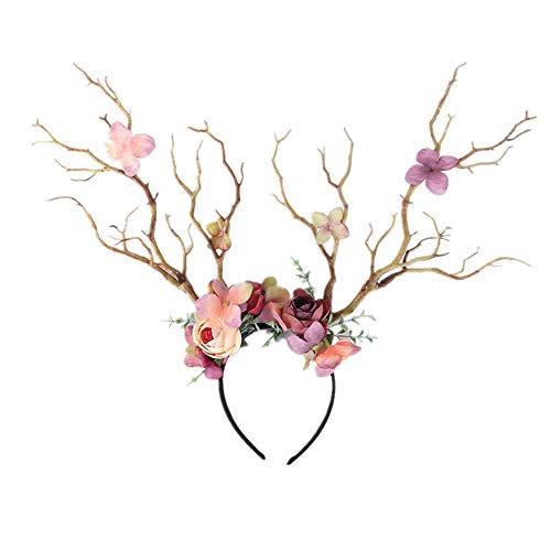 Sophie Foster Costumes - XIDAJIE Deer Antler Flower Crown Headbands Halloween Chritmas Long Antler Flower Branches