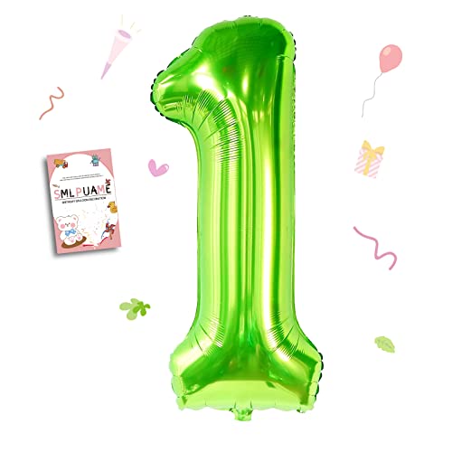 Image of 40 Inch Green Number 1 Balloon, 1st Birthday Decoration Boys Girls