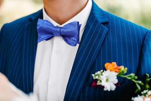 Image of HISDERN Suspenders for Men Paisley Floral Bow tie Suspender Pocket Square Sets Adjustable Y Shape 6 Clips Wedding Braces