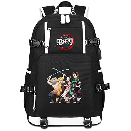 Roffatide Anime Demon Slayer Kamado Tanjirou Nezuko Mochila para portátil con estampado de personaje principal con puerto de carga USB y puerto para auriculares