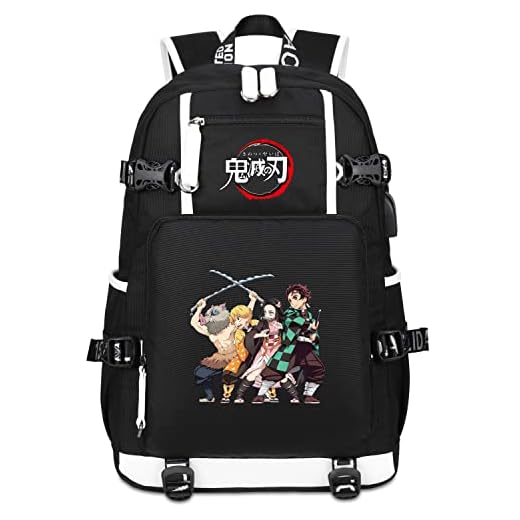Roffatide Anime Demon Slayer Kamado Tanjirou Nezuko Mochila para portátil con estampado de personaje principal con puerto de carga USB y puerto para auriculares