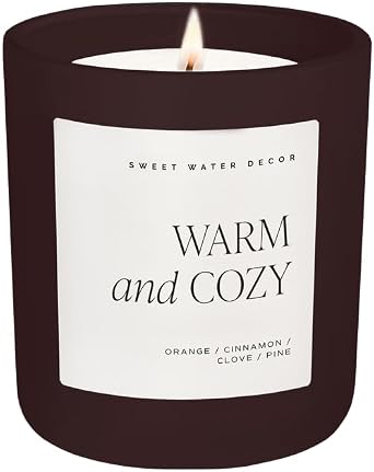 Sweet Water Decor Warm and Cozy Winter Candle, 15oz Dark Brown Matte Jar