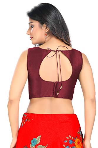 Image of Vamas Women's Silk Solid Sleeveless Readymade Saree Blouse (VFJ-45)