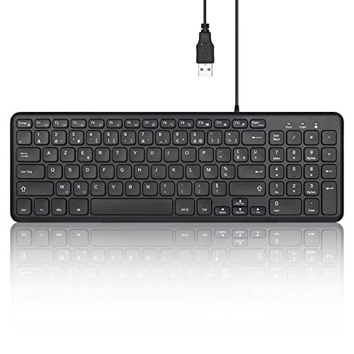 perixx PERIBOARD-213U, Clavier Compacte Silencieux Filiare – Clavier Chiclet avec Touches Ciseaux Silencieuses et Touches Multimédia pour Windows - AZERTY Français - Noir