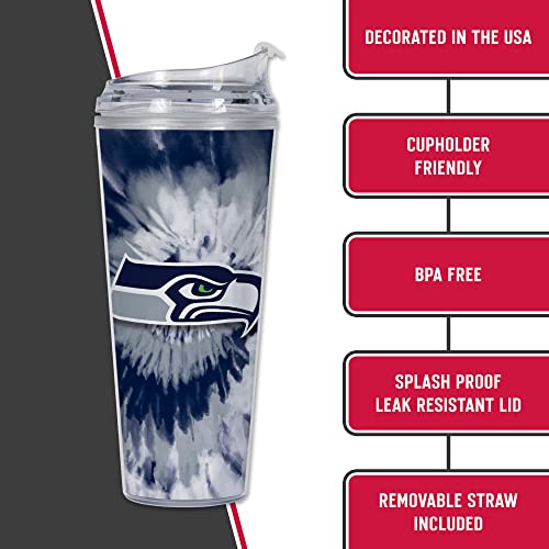 Image of Rico Industries NFL Football Glitter 24oz Acrylic Glitter Tumbler with Hinged Lid, Officially Licensed Double Wall Tumbler with Straw