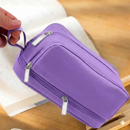 Image of 4 Compartments Pencil Case for Boys,Big Canvas Pen Pouch Bag, Large Capacity Pen Box, Tool Bag for Middle School College Office Organizer for Kids Men Women Adult Teens [Purple Color]