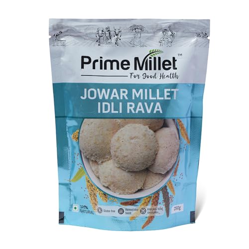 Image of Prime Millet For Good Health Organic Jowar Idli Rava | Premium Sorghum Millet Idli Mix | High Fiber Superfood | Gluten Free Healthy Breakfast Ingredient | Supports Healthy Digestion | Natural Unpolished Jowar Rava | Ancient Grain Nutrition (250g)
