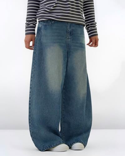 Baggy Jeans for Men Y2K Vintage Wide Leg Barrel Jeans Hip Hop Skater Streetwear Loose Fit Denim Pants2
