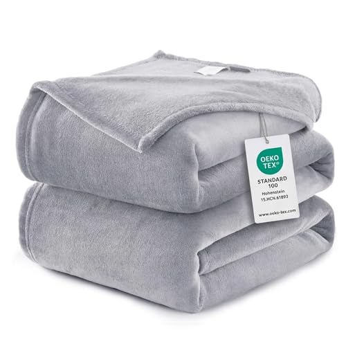 WAVVE Plaid Couverture Polaire Flanelle en Microfibre, Jeté de Canapé 220x240 Gris Clair, Couverture lit Jete de Canape 2 Personnes, Plaid Fourrure Grand...