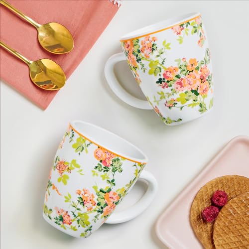 Image of Larah by BOROSIL 390ml x 2pc Opalware Amora Tea /Coffee Mug Set, Microwave & Dishwasher Safe Embossed Design Crockery Ideal for Daily Use & Gifting