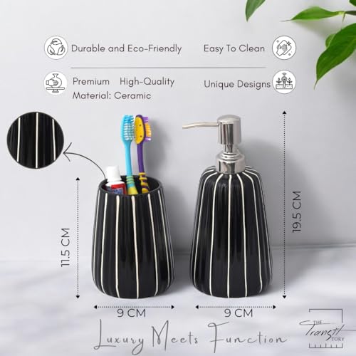 Image of Hand-Painted Ceramic Bathroom Accessories Set of 2 - Black Stripe