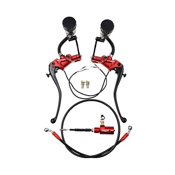 GOOFIT Rouge 22mm 7/8″avec interrupteur moto modifiée maître-cylindre de frein hydraulique pompe à embrayage levier avec réservoirs de fluide remplacement pour moto ATV Quad Pit Dirt Bike