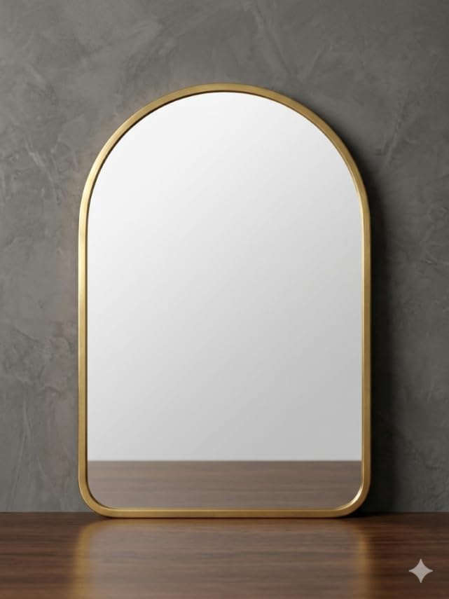 Dhulo Gold Arched Wall Mirror, Premium Metal Frame, Rounded Rectangle, 30x46 cm, for Bathroom, Bedroom and Home Decor-image-48