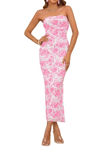 Image of Milumia Women's 2026 Summer Floral Bodycon Maxi Dress Strapless Tube Top Long Dresses Wedding Guest Party