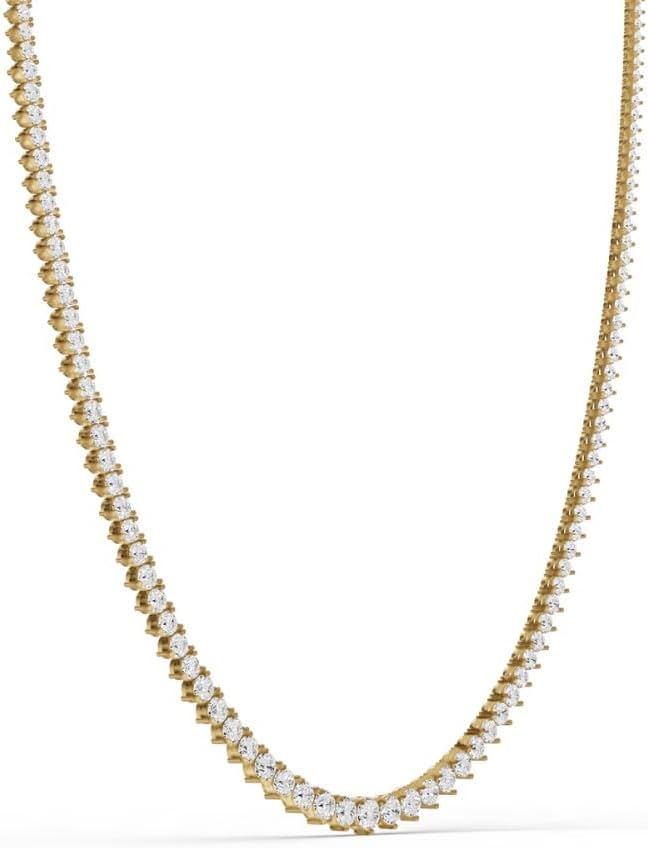 5 Carat to 35 Carat Graduated Lab-Grown Diamond Three prong Tennis Necklace 18 inch | 14K Yellow or White Gold Necklace | E-F Color and VS1 Clarity