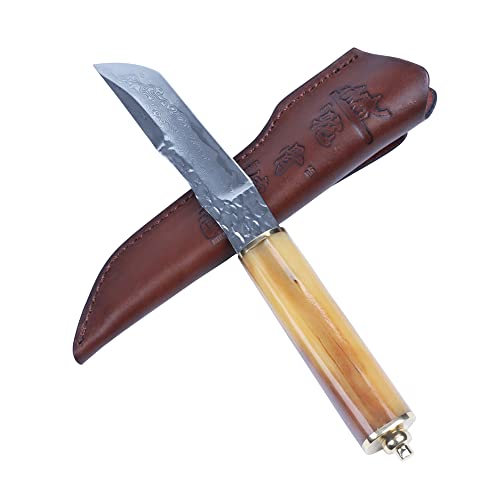MASALONG Damascus steel hand forged fixed blade, camel bone handle, suitable for collecting ornaments (silver) - MASALONG