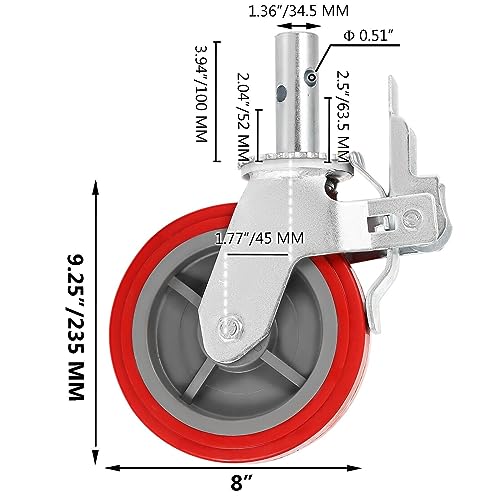 Roulettes pour établi et étagère 8 pouces pack de 4 roues polyuréthane avec frein