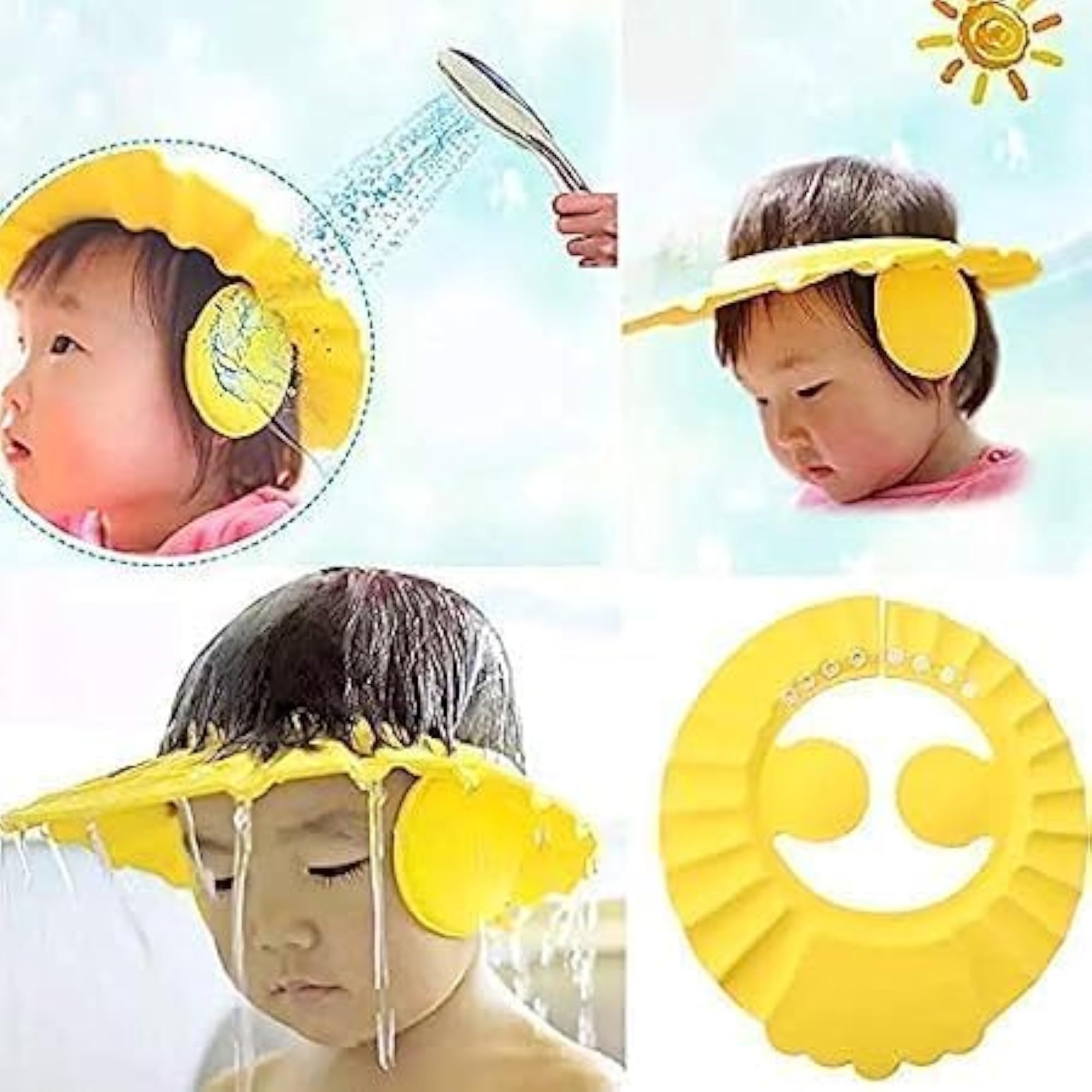 Soft & Flexible Baby Shower Cap, Eye & Ear Protector