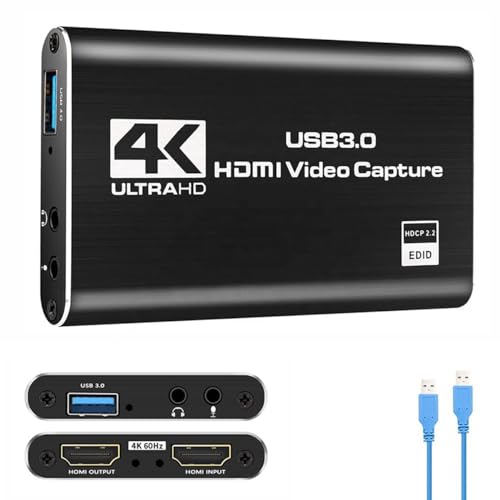 GoodTool 4K Video Capture Card Audio Video Capture Card HDMI to USB 3.0 Capture Adapter Portable Video Converter for Gaming and Video Recording Streaming Live Broadcast (USB3.0)