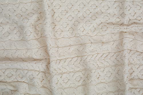 SAOL 100% Merino Wool Heavy Cable Knit Throw, 42" x 62", in Natural/Green (Natural) - Image 2