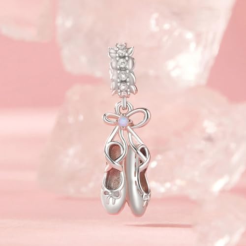 Image of Ballet Charm 925 Sterling Silver Dancer Shoes Anniversary Heart Pendant Family Birthstone Mom Dangle for Pandora Charm Bracelet