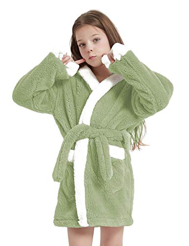 Casoda Girls Robe Homewear Kids Hooded Bathrobes Plush Sherpa Sleepwear- Gifts For Girls(9-10 Years, Green) #TOP5