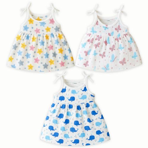 Image of Kidbea Organic Cotton Newborn Baby Girl Frocks | Sleeveless Summer Dress for Girls | Soft Lightweight Cute Printed Baby Girl Dress with Tie-Up Shoulders