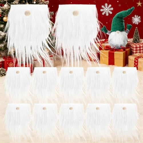 12Pcs Gnome Beards for Crafting Gnome White Beard Fake Mustache with Wood Balls Faux Fur Fabric Precut Gnomes Beards Wooden Balls Set for Halloween Christmas Craft Supplies