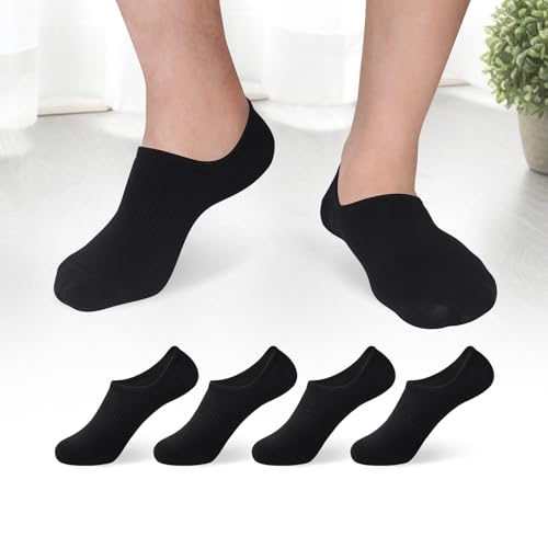 Mens No Show Socks 4 Pack Invisible Short Socks Low Cut Non-Slip Size 8-10/10-13