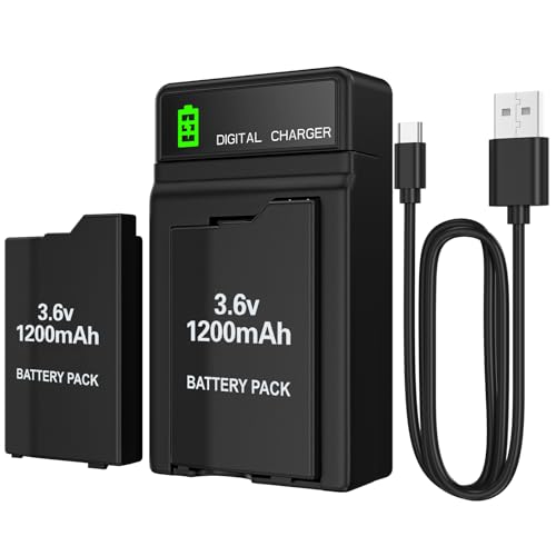 BSSING PSP Battery and Charger, 2Pcs 3.6v 1200mAh Lithium Polymer Replacement Batteries with Charging Dock for PSP-3000, PSP-3001, PSP-2000, PSP-2001, PSP-3002, PSP-3004, PSP Lite, PSP Slim Console