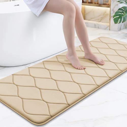 Image of Smiry Memory Foam Bath Mat 59x24, Ultra Soft Absorbent Bathroom Rugs | Beige, Plush Quick Dry and Machine Washable Cushion Bath Mats for Bathroom, Shower, Tub & Home Decor