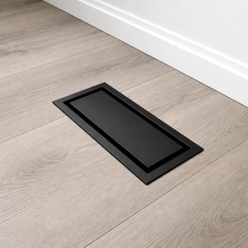 Upgraded 4x10 Metal Floor Vent & Flush Register 2-in-1 Design with Matte Black Insert or Custom Flooring Inlay Heavy Duty Low Profile Air Grille 60% Higher Airflow 2 Year Warranty - Khan Supply CO