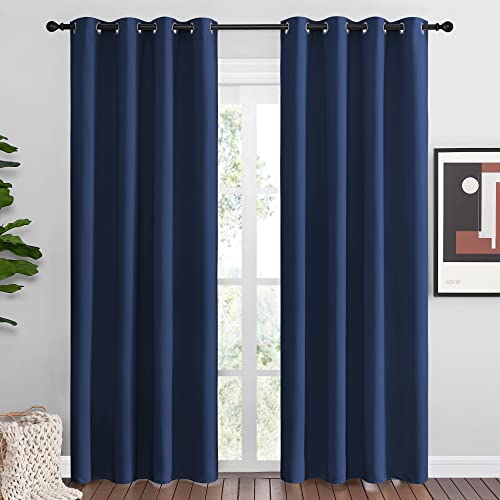 Image of NICETOWN Navy Blackout Curtains 86 inch Long for Living Room, Thermal Insulated Window Treatment Light Reducing Room Darkening Drapes for Boys Kids Bedroom, Classroom, Apartment (55 inch W x 86 inch L, Set of 2)