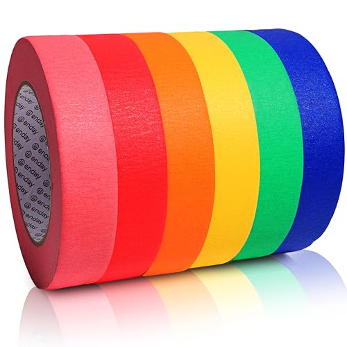Image of Enday Colored Masking Tape (6 Pack) 1080 Ft x 1 in - Colored Masking Tape 1 inch Wide x 180 Feet (60 Yards) per roll - Painters Tape, Great for Arts Crafts & Labeling